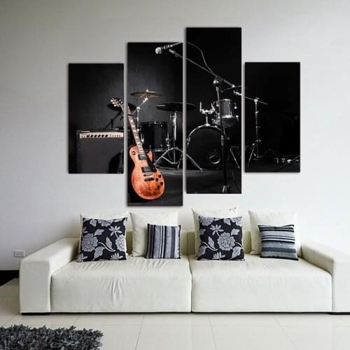 4PCS HD Printing Fantastic Band Guitar and Drum Art Painting Poster Living Room Bedroom Home Decor Accessories Without Frame
