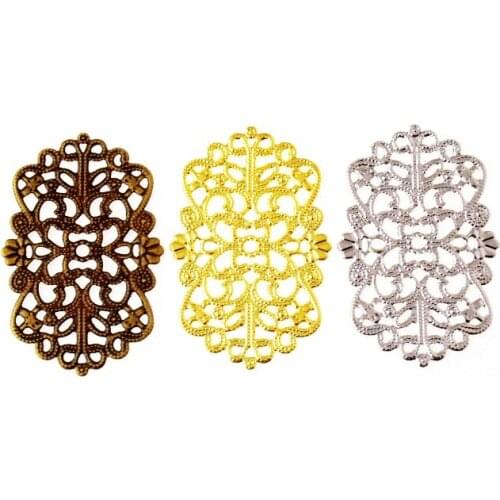 Free shipping 60Pcs Flowers Filigree Wraps Connectors Metal Crafts Decoration DIY Findings 50x32mm