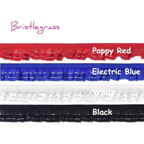 BRISTLEGRASS 5 Yard 1" Silver Glitter Frilly Ruffled Patchwork Lace Trim Solid Elastics Band Kids Headband Tutu Dress DIY Sewing