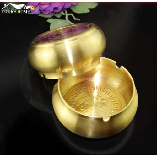 1 Piece Golden Round Ashtray Metal SpinningTray Easy to Clean Air Tight Bar Accessory Barware
