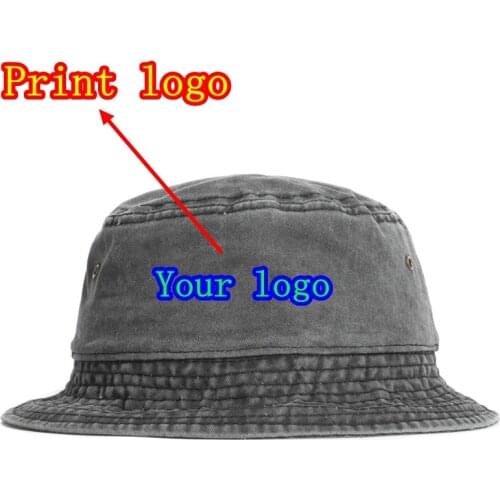 Custom Logo Denim Solid Color Flat Top Fishermans Hat Print Logo Solid Color Hip Hop Individual Design Women Hat Basin Cap