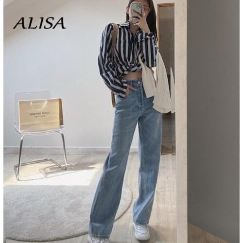 New Spring Autumn Denim Pants Women Vintage High Waisted Button Up Loose Denim Pants Woman Korean Baggy Jeans Trousers