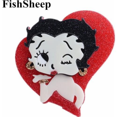 FishSheep New Acrylic Cartoon Girl Figure Brooches For Women Big Resin Cute Icon Brooch Pins Badges Clothing Accessories Gifts