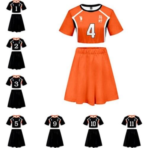 Haikyuu Anime T-shirt Top Girls Exposed Navel Suit Cosplay College 3D Printing Round Neck Short Sleeve Skirt Summer Sportswear