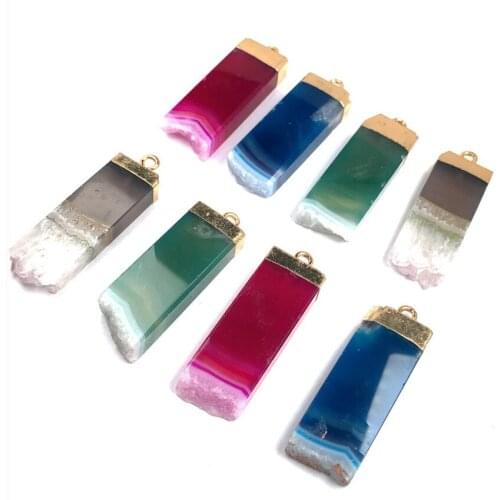 FYJS Unique 10 Pcs Light Yellow Gold Colors Irregular Shape Rectangle Agates Pendant Ethnic Style Jewelry
