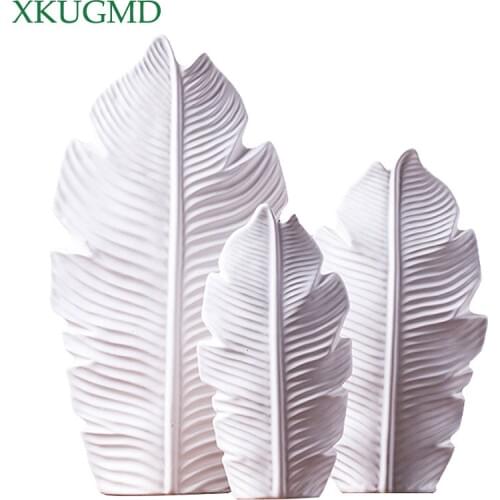 3PCS Feather Ceramic Vase Nordic Style Decoration Office Desktop Flower Arrangement Container Home Pure Handicrafts