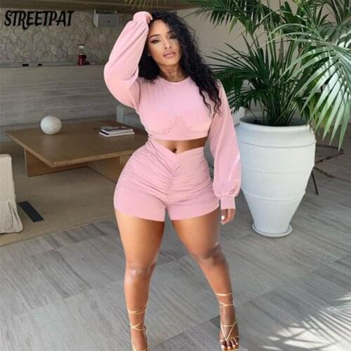 Women Fall Clothes Sports Suits Crop Tops+short Pants Solid Color Sportswear 2 Pieces Sets Fold Hoodies Shorts Jogger Suits