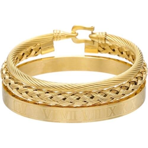 Royal Hiphop stainless steel bangle 3pcs/set mens roman bracelet men bracelets jewellery for pulsera hombre armband accessories