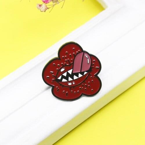 Creative Cute Red Plant Flower Rose Enamel Brooch Tongue Pins Alloy Badge Clothes Accessories Punk Woman Jewelry Gift
