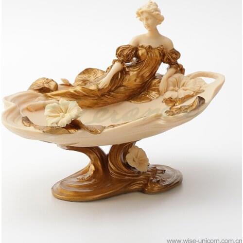 Crafts Statue Veronicas creative plate - womens lying posture and Golden Lotus (Ivory + gold) birthday gift