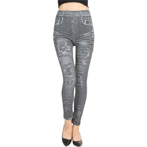 Women Faux Jean Leggings High Waist Slim Elastic Seamless Plus Size 3XL Skinny Pencil Pant Jeggings Leggings Women Fitness Pants