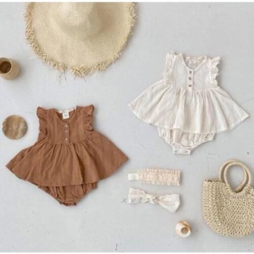 New Infant Summer Baby Girl Childrens Suit Kids Girls Sleeveless Lace T-Shirt + Shorts Suit Casual Kids Baby Girl Sets