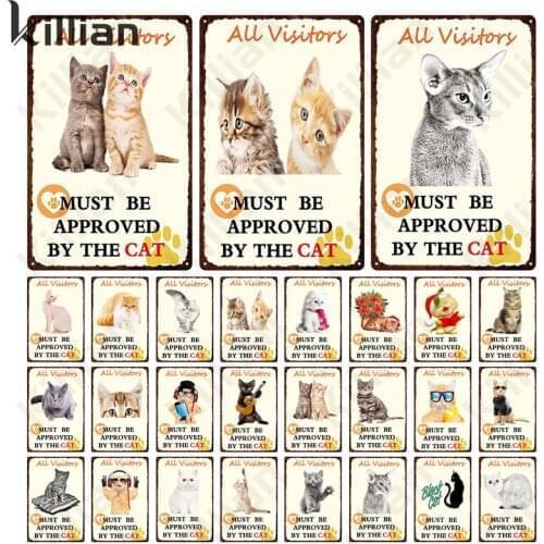 Cute Cat Picture Metal Plate Retro Animal Painting Metal Poster Pastoral Dog Metal Plaque Bedroom Living Room Home Decoration