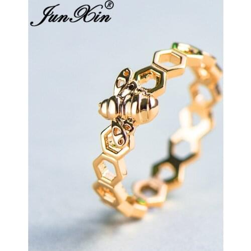 Cute Small Bee Rings For Women Men Rose/Yellow Gold Color Female Male Minimalist Stacking Thin Ring Animal Insect Party Jewelry