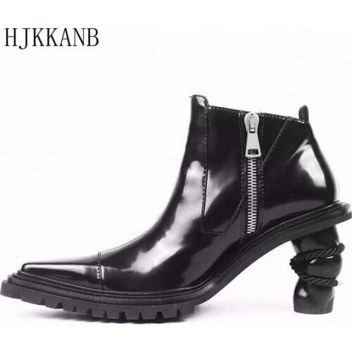 New Women Modern Boots Pointed Toe Zipper Ankle Boots Strange High Heel Casual Short Boots British Style Chelsea Boots Black