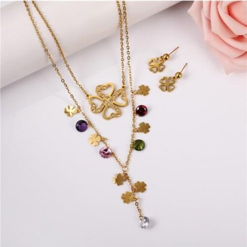 OUFEI Clover Necklace Earrings Set Stainless Steel Jewelry Woman Fashion Jewelry Sets Accessories Offers With Free Shipping