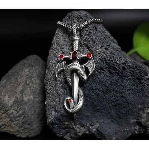 Ethnic style hip-hop wild retro dragon sword titanium steel alloy pendant necklace mens long sweater chain necklace