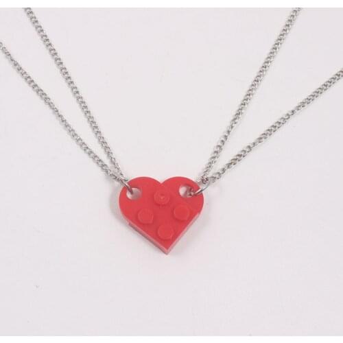 2Pcs Heart Brick Necklace Love Pendant Necklace for Couples Friendship Women Men Girl Boy Elements Birthday Jewelry Gift