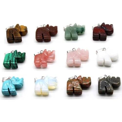Wholesale 12Pcs/lot Natural Semi-precious Stone Animals Charms Pendulums For Jewelry Necklace Carving Rhino Chakra Pendants