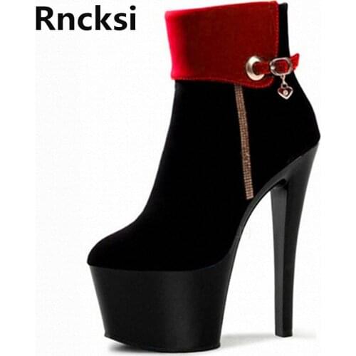 Rncksi New Zip Sexy Women Boots 17cm Party Dress High Heels Shoes Night Club Pole Dancing Boots High Ankle Boots Shoes