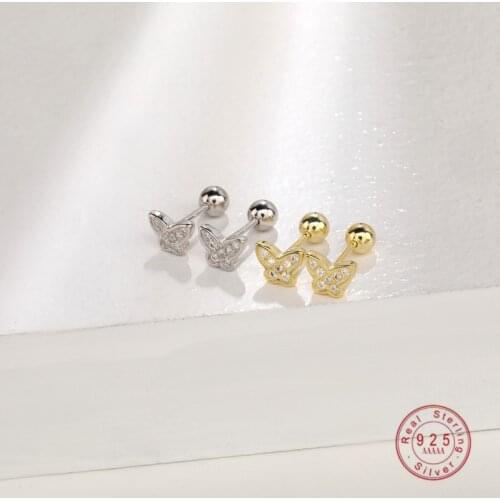 925 Sterling Silver Korean Exquisite Crystal Butterfly Stud Earrings Women Sweet Romantic Dating Jewelry