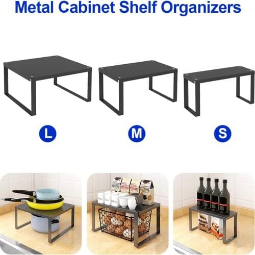 Cabinet Shelf Organizers High-strength Carbon Steel Stackable Pantry Storage Racks With 4 Silicone Anti-slip Pads For Kitchen