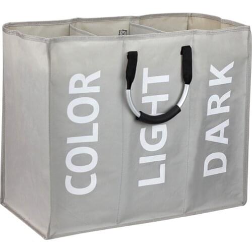 Three Grid Oxford Cloth Laundry Bag Storage Rack Aluminum Handle Shopping Bag Dirty Clothes Hamper