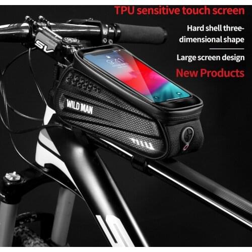WILD MAN 6.5 Inch Mountain Bike Waterproof Touch Screen Mobile Phone Bag Frame Front Top Tube Riding Bag Bicycle Accessories