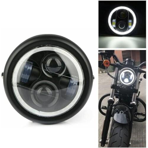 6.5" Round Motorcycle LED Headlight White Halo Angel Eyes Headlamp Bulb for Sportster Cafe Racer Bobber Iron 883