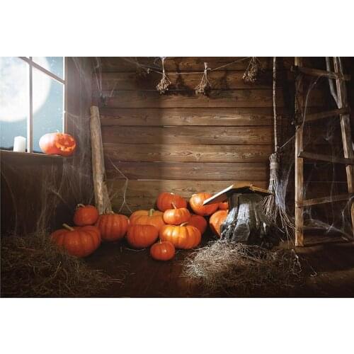Vinyl Cloth Photography Backdrops Pumpkins Spider Web Wooden House Halloween Backgrounds for Photo Studio Party Children Custom
