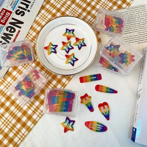 Korean Fashion 10Pcs/Set Rainbow stars Hair Clip Dripping Hairpin Color hollow Barrette Headdress Box Hairclip Girls Hair Access