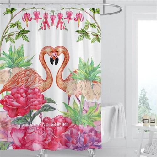 Pink Lovers Flamingo Shower Curtain Toilet Bathroom Partition Curtain Waterproof and Mildew Proof Valentine Gift with Hook