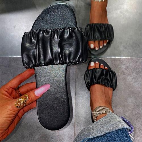 Women Sandals Plus Size Pleated Sandalias Mujer 2021 New Summer Shoes Women Flat Sandals Flip Flops Casual Beach Slippers Female