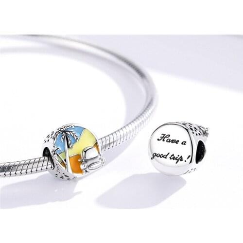 Fit Original Europe Charms Bracelet 925 Sterling Silver Beach Coconut Round Beads Enamel Crafting Making Woman Jewelry Gift
