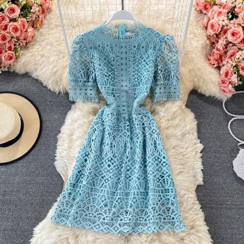 2021 New Young Gee Luxury Designer Pink Dresses Women High Waist Elegant Short Sleeve Mini Female Vintage O Neck Dress Vestidos