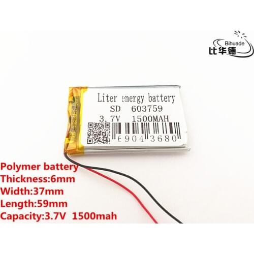 10pcs/lot 3.7V 1500mAH 603759 Polymer lithium ion / Li-ion battery for TOY mp3 mp4