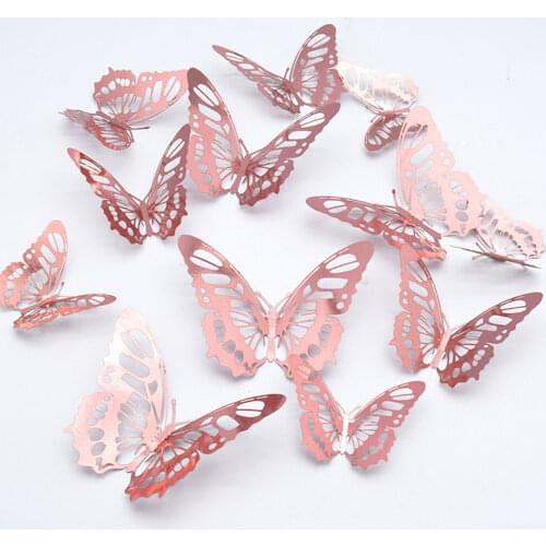 12PCS 3D Wall Stickers Hollow Butterfly Decals DIY Wall Art Decor with Adhesive Dots for Kids Rooms Home Decor Party Decor