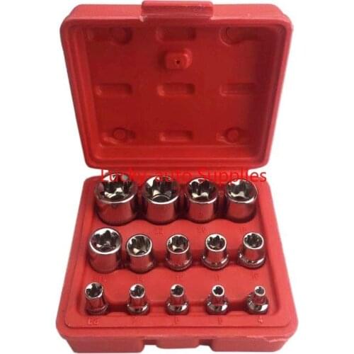 14Pcs/set Female E Type Bit Sockets Wrench Head E4 - E24 1/4" 3/8" Torx Star Sleeve Set Auto Repair Hand Tools