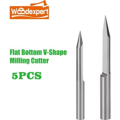5PCS CNC Router V Bits 30 Degrees 0.1mm Tip,1/8 Shank 3 Edge Pyramid Engraving End Milling Cutter for PCB Wood PVC Carbon Fiber