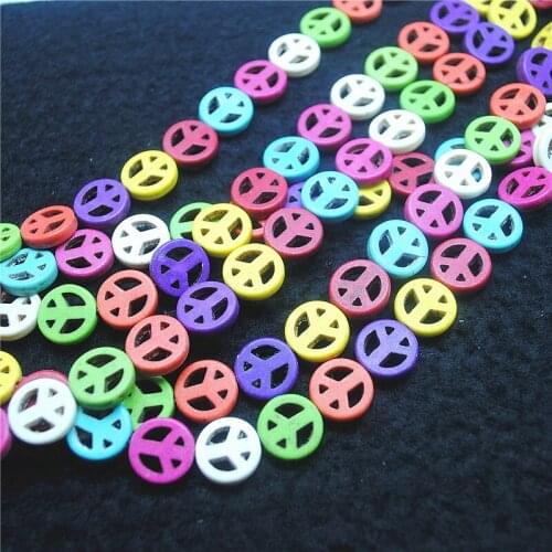 64PCS Hot Turquoise Stone Keep Peace Signals Round Shape Size 12MM For Women Bracelets Making Jewelry Accessories Free Shippings