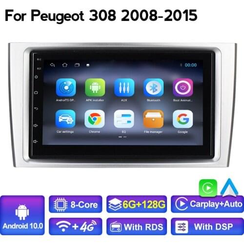 DSP Andorid 10 Car Radio Player 6+128G 4G LTE WIFI For Peugeot 408 for Peugeot 308 308SW Car Multimedia Player GPS Navigation