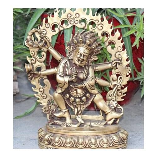 Asian 11" Tibet Buddhism Bronze 6 arm Mahakala Dharmapala Wrathful Deity Buddha wedding Arts Crafts decoration