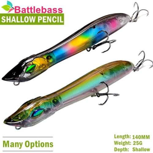 BATTLEBASS 2021 NEW Popper&Pencil 1PC 140MM 26G Wobbler Snake Head Fishing lure Floating Sea Bass Pike Bait With Mustad Hooks