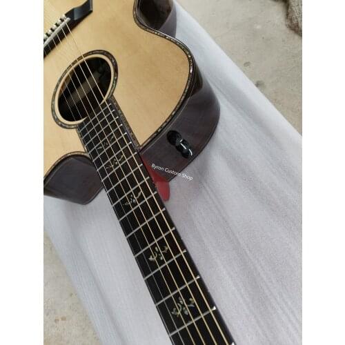 Free shipping cutaway body Armrest solid spruce acoustic guitar Abalone inlays AAA solid acoustic electric Guitar