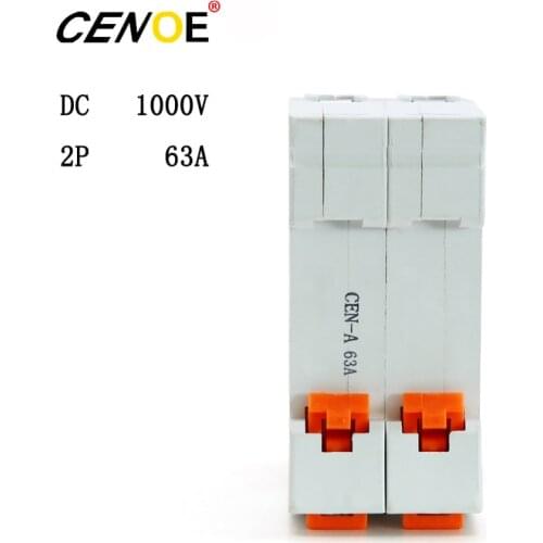 CE certified CENOE DC 1000V 2P 63A dc breaker din rail 63A mini Circuit breaker for global solar photovoltaic power generation