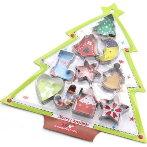 10PCS/SET Stainless Steel Bakeware Moulds Christmas Tree Series Home Kitchen DIY Biscuit Cutter Dessert Cake Decoration Tools