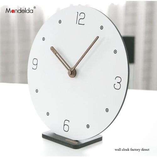Hot Sale Mandelda DIY Creative Silent Bracket Smart Wall Clock White Digital Circular Wooden Watch on Wall for Home Decoration