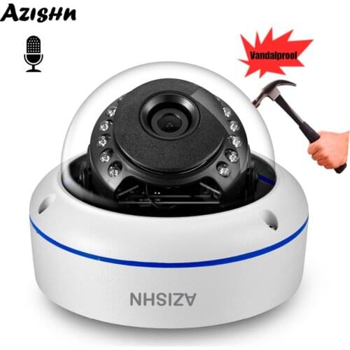 Audio Microphone H.265 2MP 5MP IP Camera Vandalproof Security PTP Alert 15IR Night Dome metal Surveillance Camera AZISHN