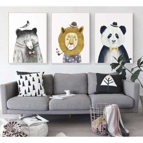 Nordic Canvas Paintings Print Poster Panda Mr. Green Fox Living Room Children Or Teen Room Decoration Home Wall Decor