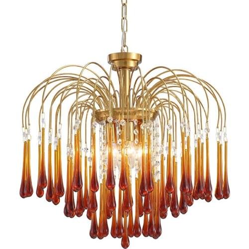Classic LED Chandeliers Designer Vintage Living Room Cloakroom Aisle Art Decor Lighting Creative Amber Water Drop Glass Hanglamp